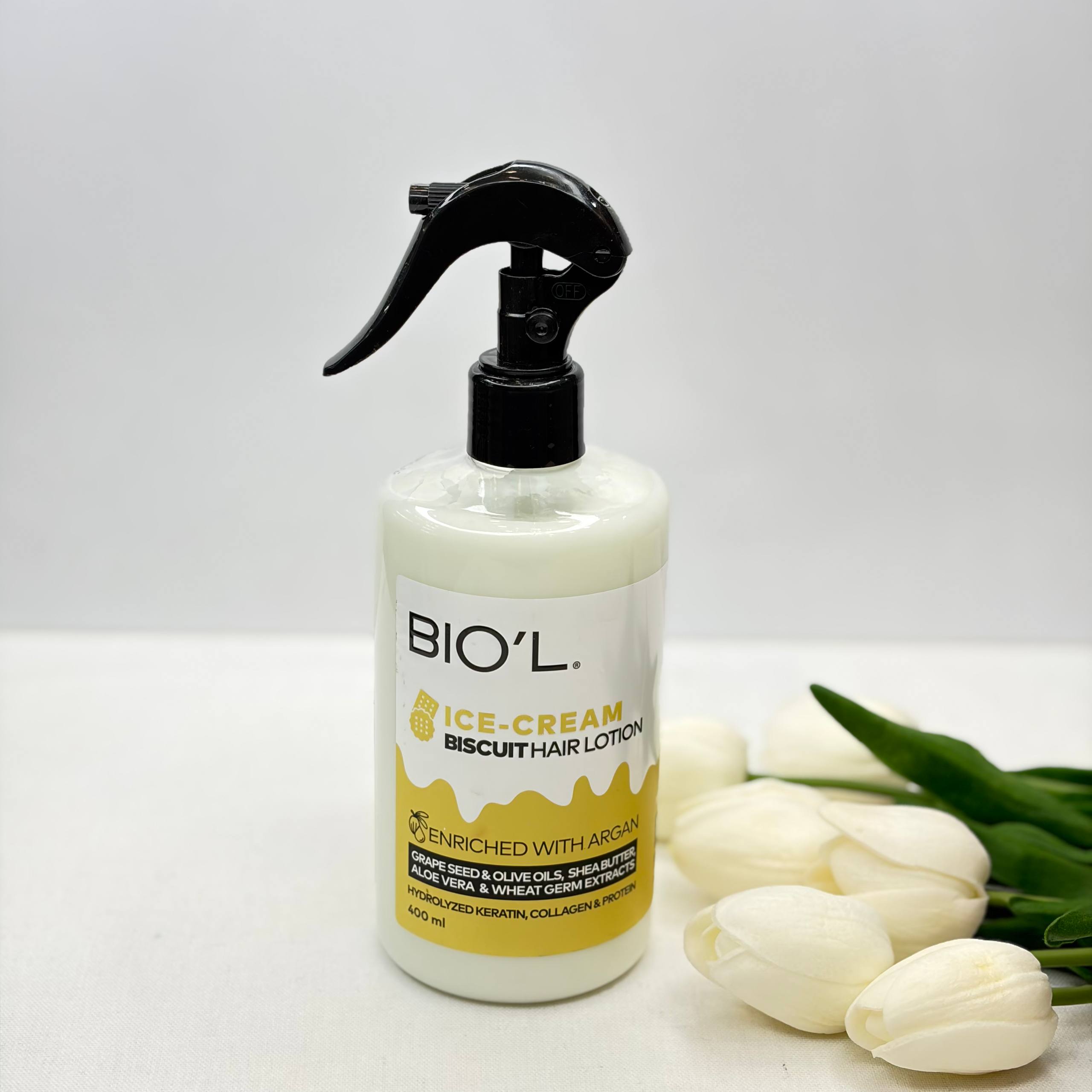 بستنی و لوسیون مرطوب کننده مو(بدون آبکشی) بیول BioL رایحه بیسکوییت 400میل