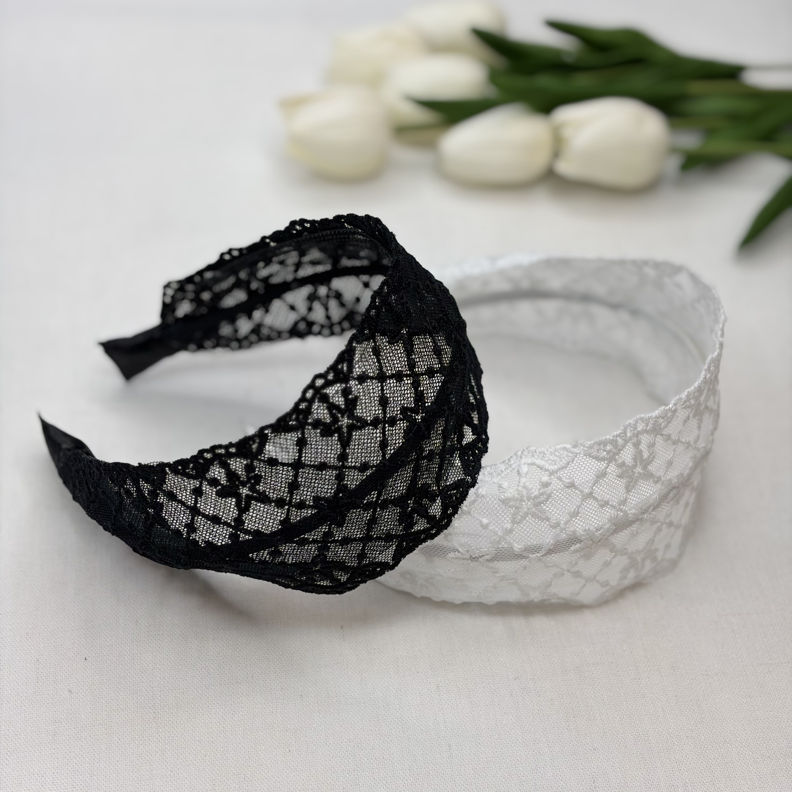تل مو دانتل طررح گل و خط مورب وارداتی7cm