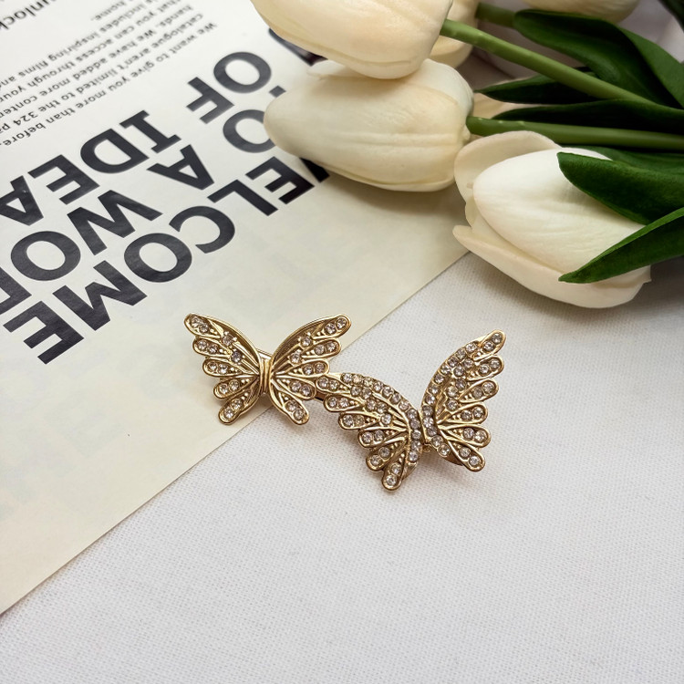 گیره موی فلزی انبری پروانه ی فول نگین مناسب کنار وپشت مو7cm