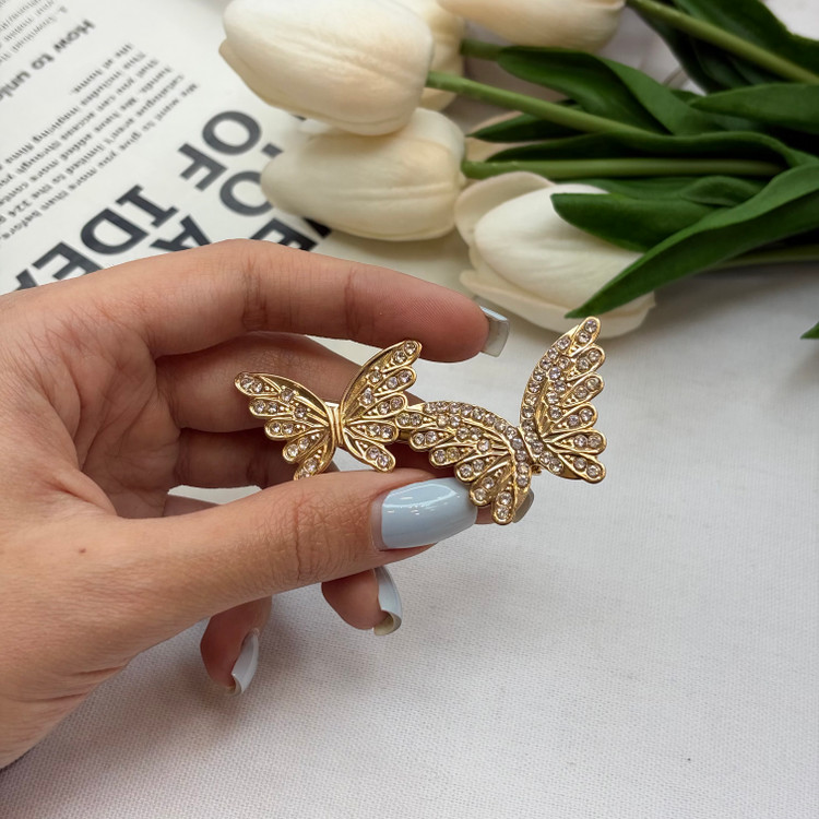 گیره موی فلزی انبری پروانه ی فول نگین مناسب کنار وپشت مو7cm