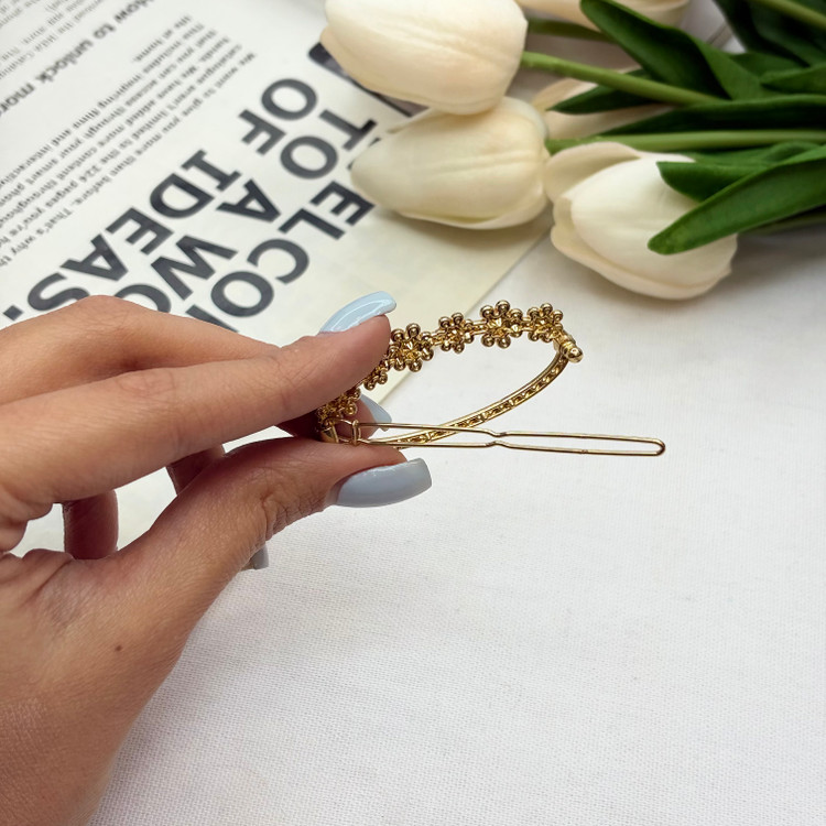 گیره مو بیضی نگین گل فلزی فنری مناسب کنار و پشت مو6cm