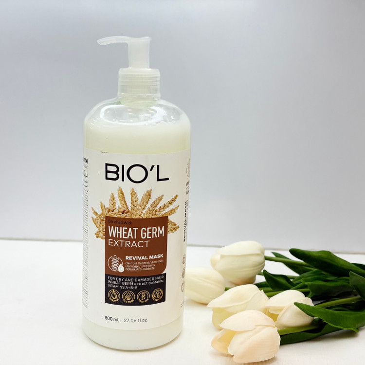 ماسک مو با آبکشی داخل حمام بیول(biol)رایحه جو مخصوص موهای خشک و وزدار،آبرسان قوی ترمیم کننده ساقه و رفع موخوره ۸۰۰میل