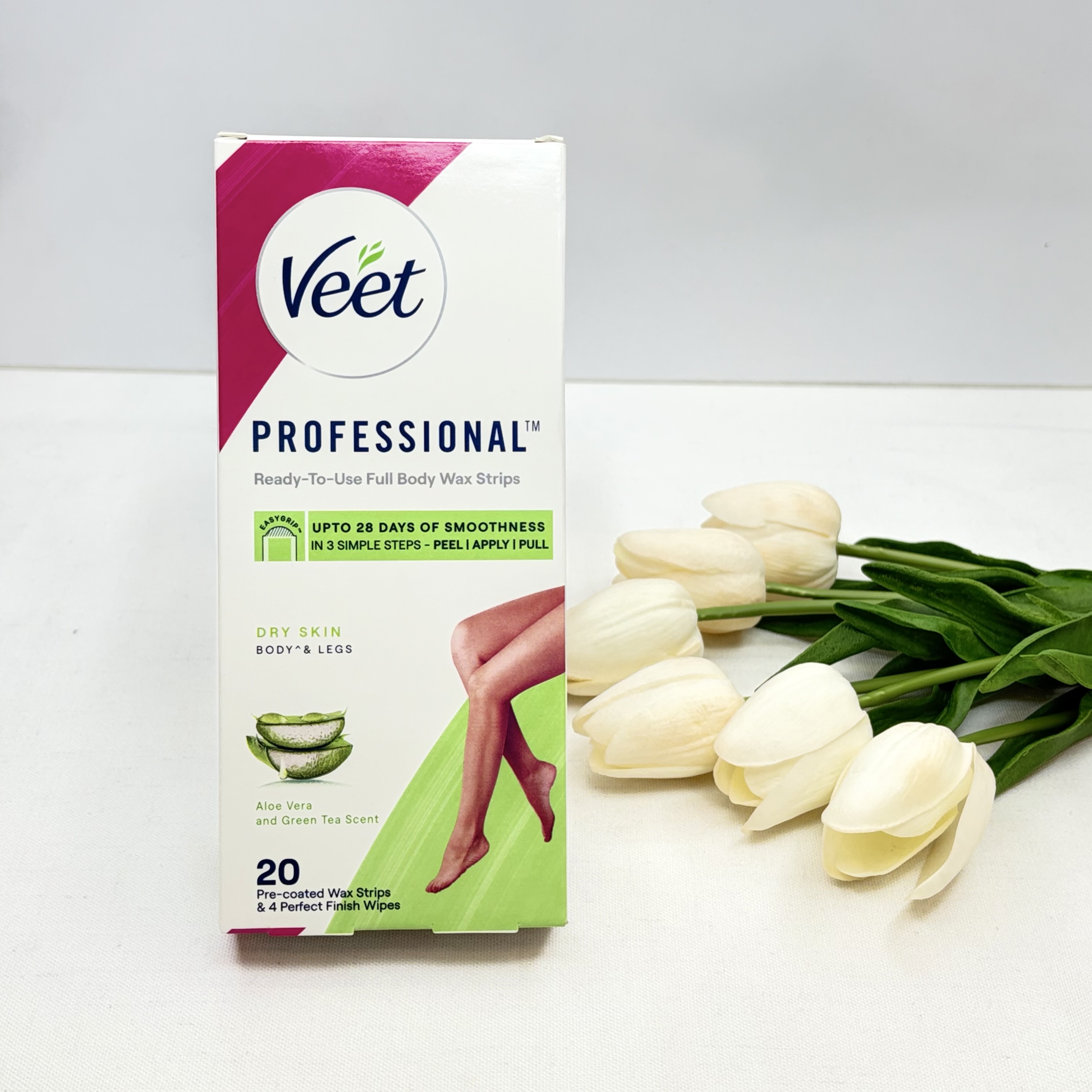 نوار مو بر ویت Veet مدل Professional مناسب پوست های خشک بسته 20 عددی همراه با پد روغن ضدالتهاب