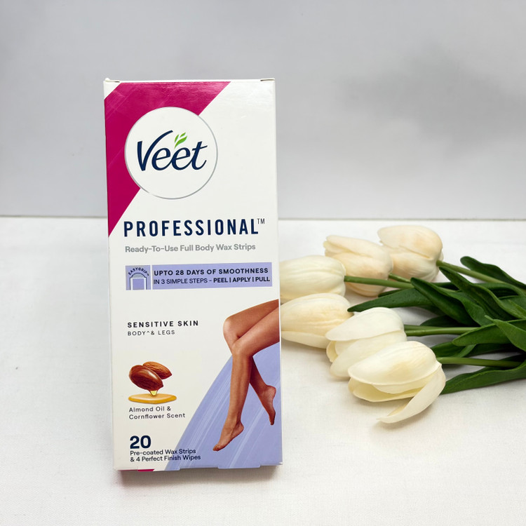 نوار مو بر ویت Veet مدل Professional مناسب پوست های حساس بسته 20 عددی همراه با پد روغن ضدالتهاب