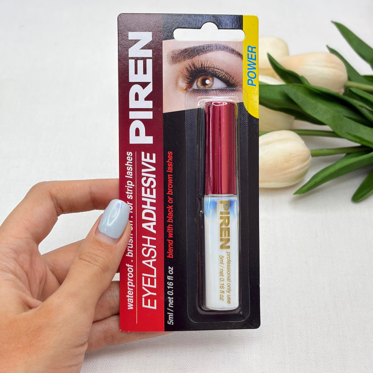 چسب مژه مصنوعیPIREN مدل Power با چسبندگی بالا، ضد آب، سریع خشکشونده، دارای فرچه برای استفاده آسان، رنگ شیری که پس از خشک شدن بیرنگ میشود، وزن 5 گرم