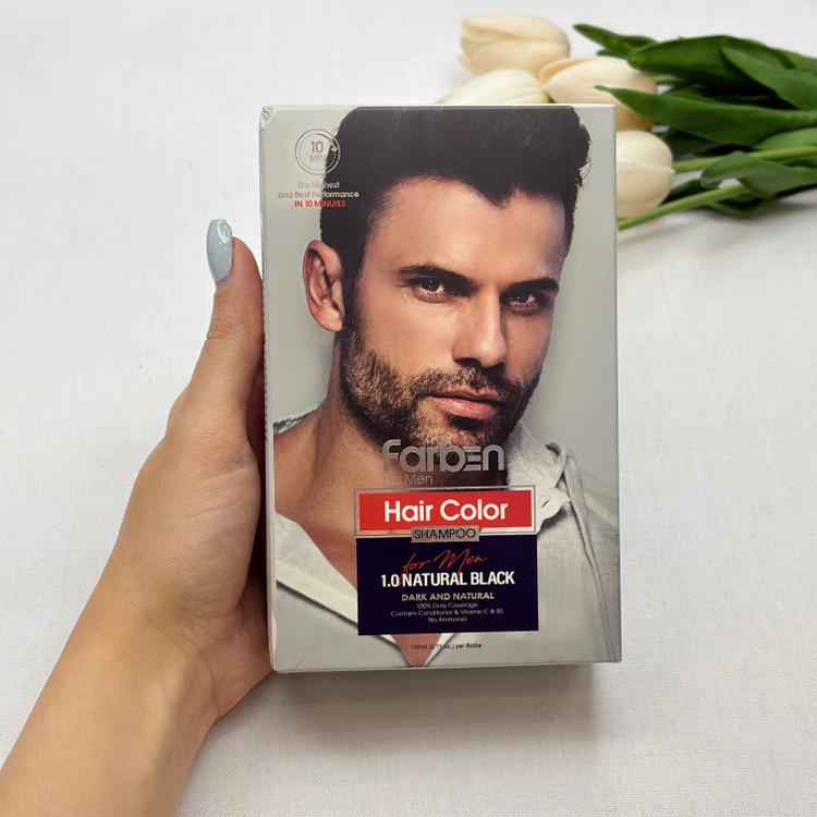 شامپو رنگ مو بدون آمونیاک فاربنfarben شماره ۱.۰ رنگ مشکی طبیعی Natural Black مناسب برای پوشش کامل و طبیعی موهای سفید