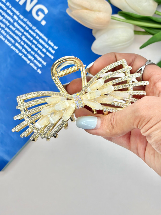 کلیپس فلزی فول نگین و کریستال سایز بزرگ 10.5cm