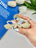کلیپس فلزی نگین دار طرح پروانه صدفی و فول نگین10.5cm
