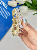 کلیپس فلزی نگین دار طرح پروانه صدفی و فول نگین10.5cm