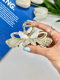 کلیپس فلزی نگین دار طرح پروانه صدفی و فول نگین10.5cm