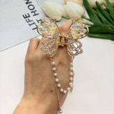کلیپس فلزی نگین کریستال آویزداربا کیفیت عالی وارداتی طرح پروانه8.5cm