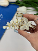 کلیپس فلزی براق آویزدار طرح گل و پروانه فول نگین با کیفیت عالی وارداتی سایز بزرگ11cm