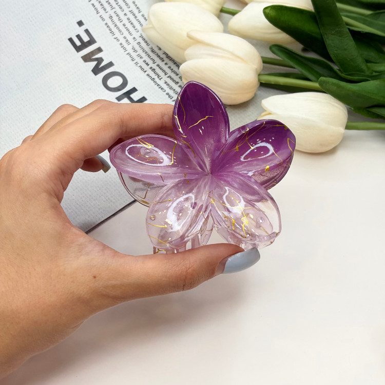 کلیپس پلومریا دو رنگ شیشه ای براق ماربل رگه طلایی کیفیت عالی وارداتی7cm