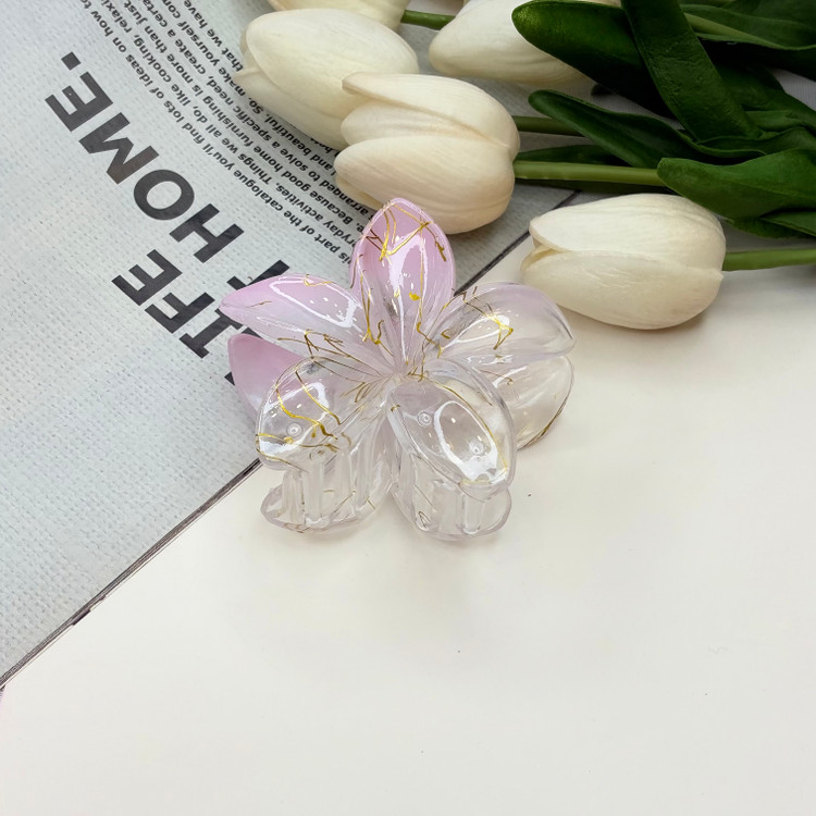 کلیپس پلومریا دو رنگ شیشه ای براق ماربل رگه طلایی کیفیت عالی وارداتی7cm