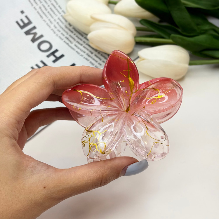 کلیپس پلومریا دو رنگ شیشه ای براق ماربل رگه طلایی کیفیت عالی وارداتی7cm