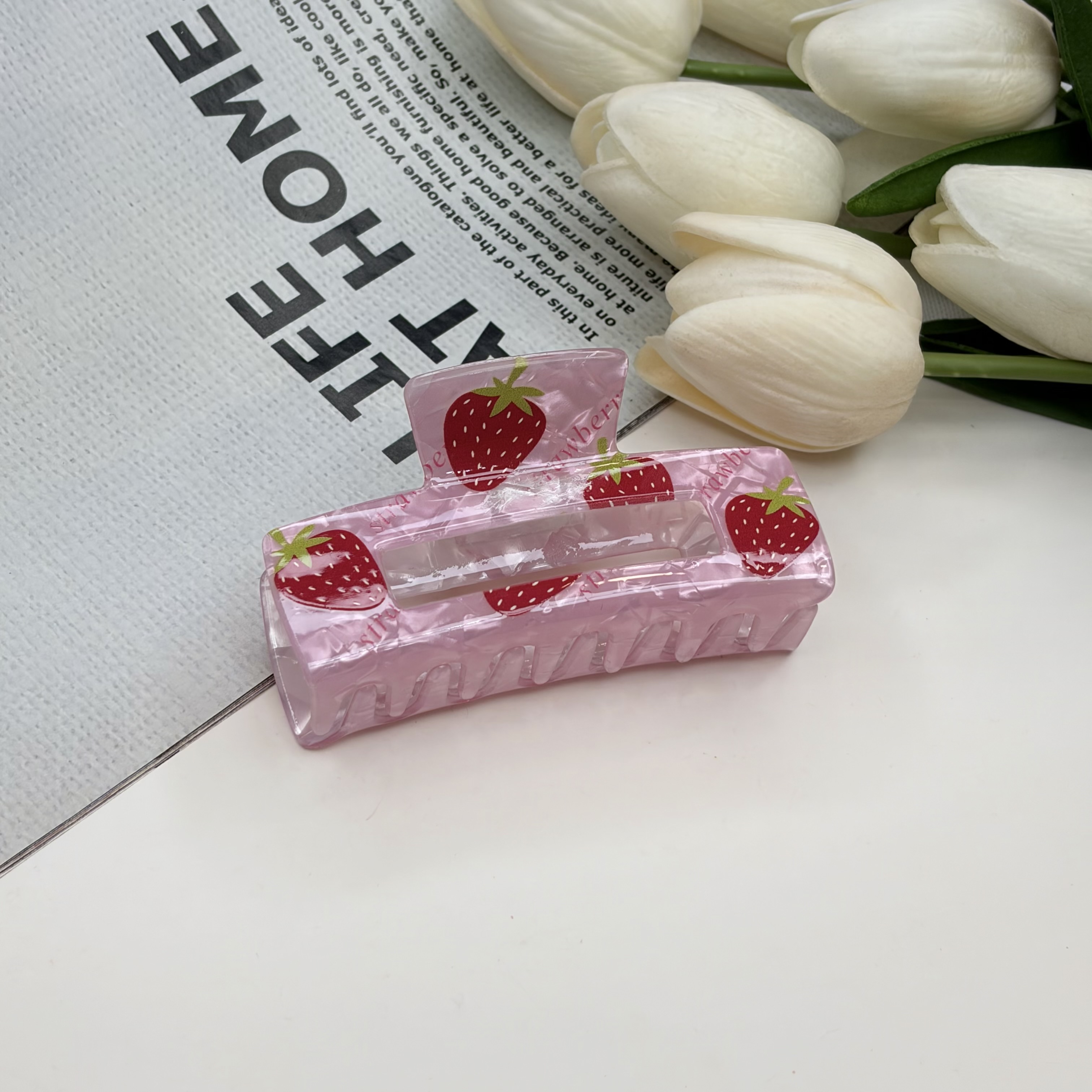 کلیپس مستطیل نشکن ماربل طرحدار میوه ای باکیفیت وارداتی بوفینی 8cm