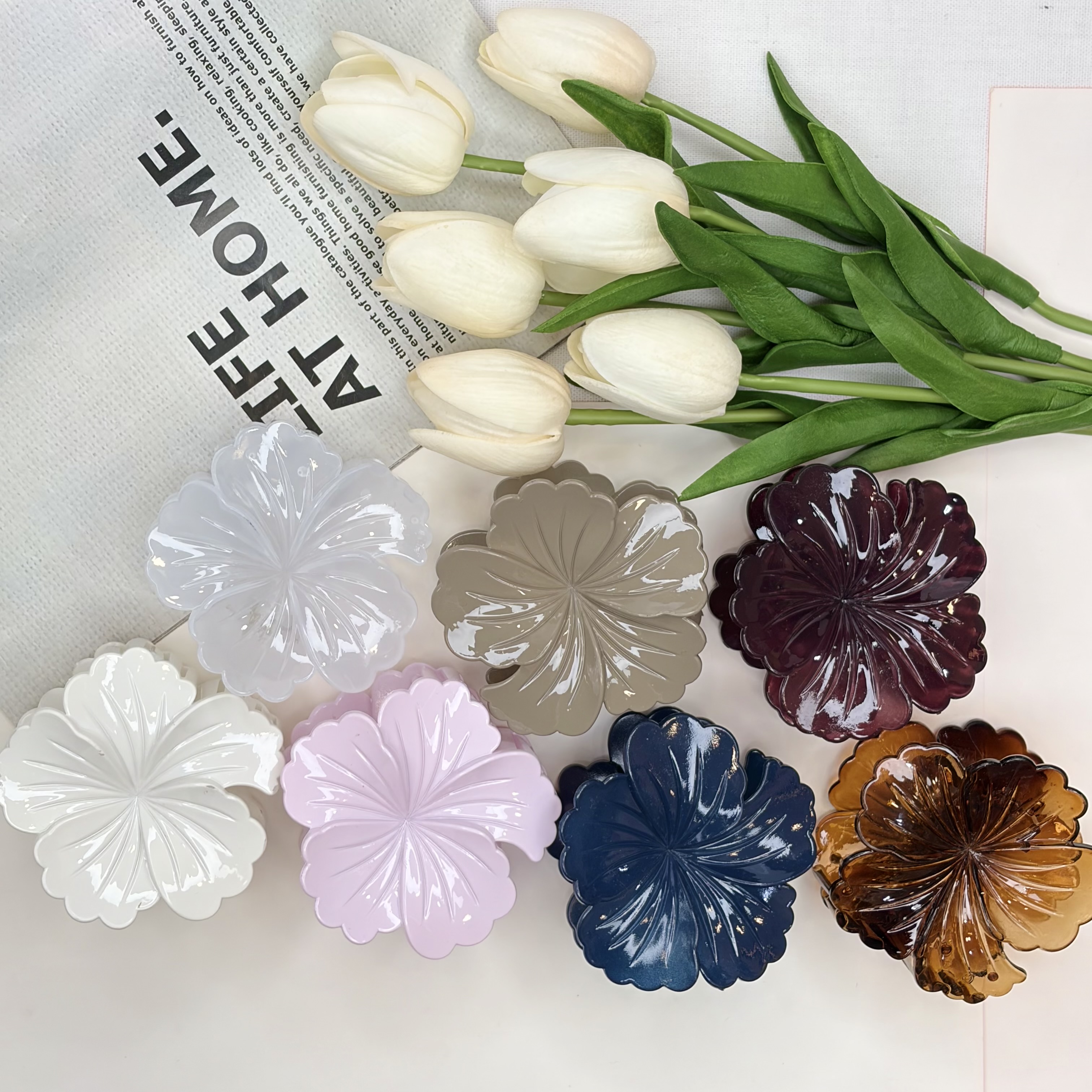 کلیپس طرح گل ختمی چینی براق خاص وارداتی با کیفیت سایز 7cm