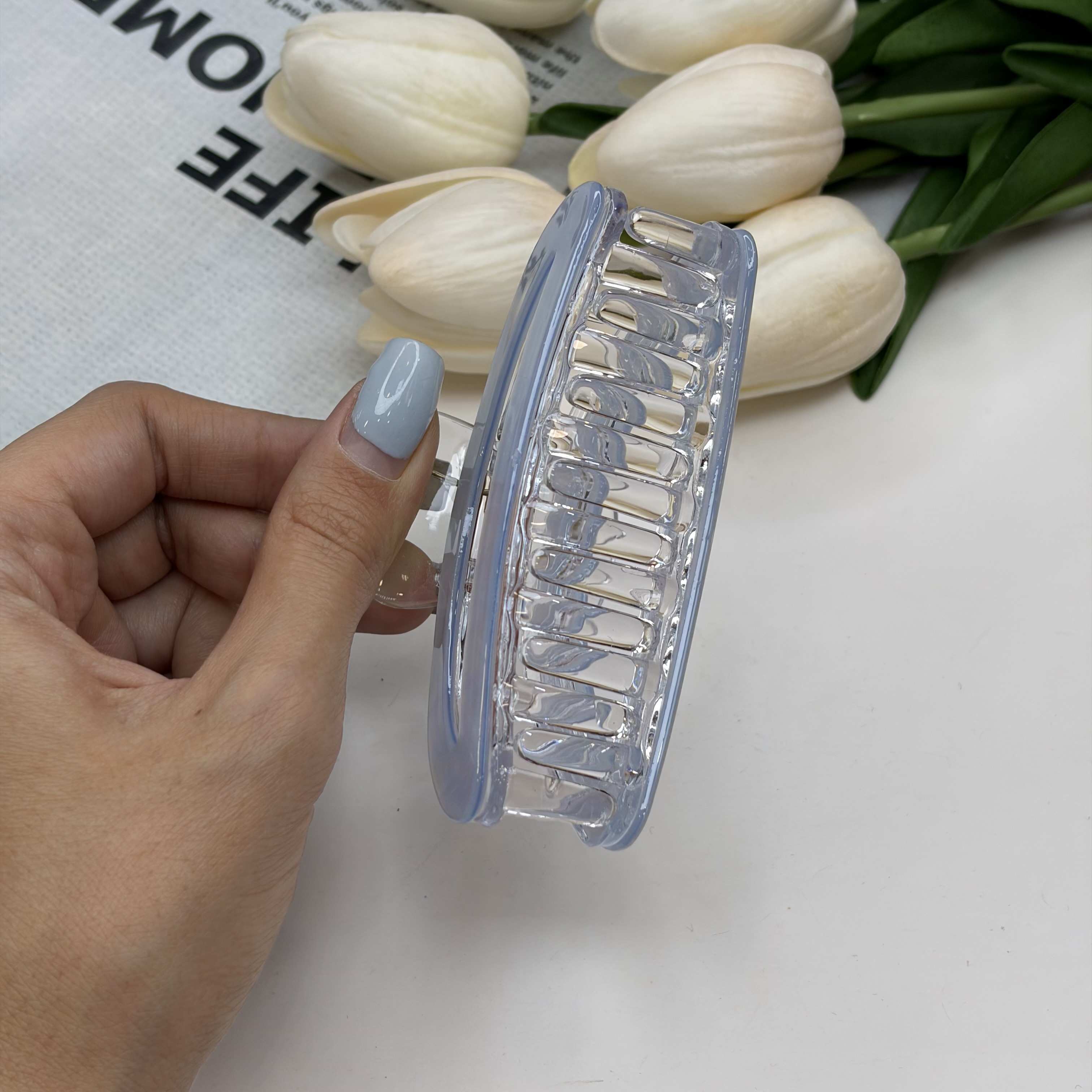 کلیپس نیم دایره ماربل براق صدفی دوتکه وارداتی با کیفیت سایز 8CM