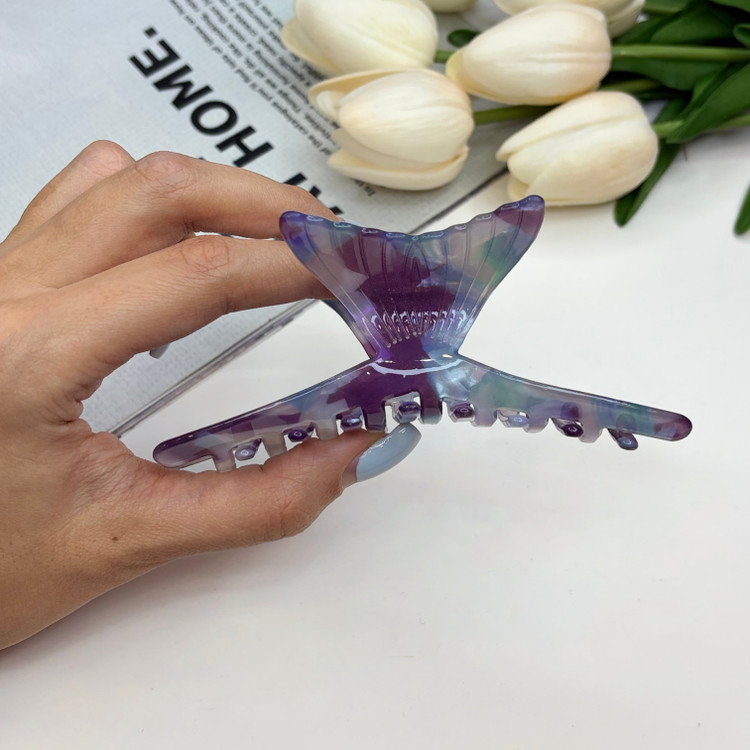 کلیپس طرح دم ماهی ماربل صدفی ترکیب رنگی سایز11cm
