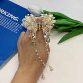 کلیپس فلزی آویزدار براق طلایی نگین کریستال نباتی با کیفیت عالی وارداتی 6cm