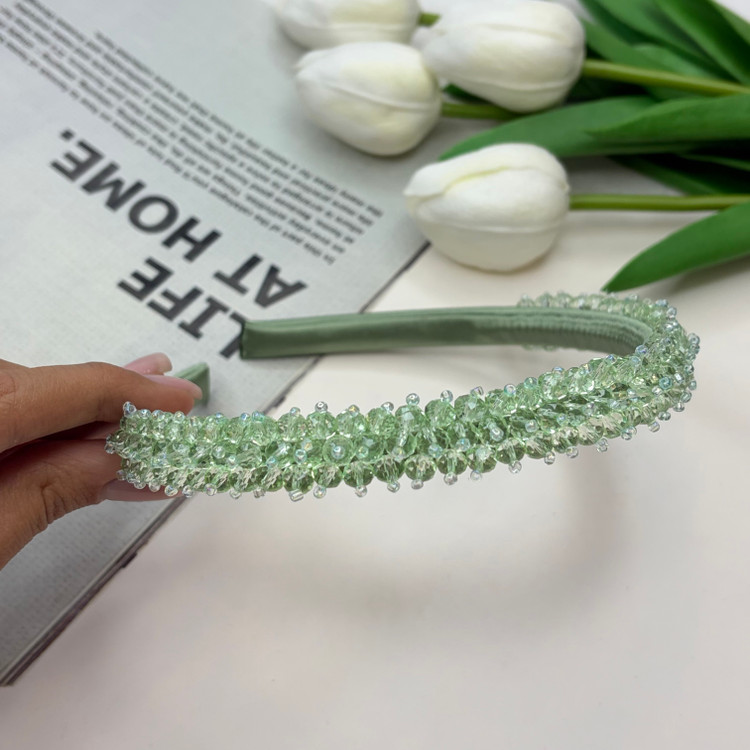 تل سر ساتن کریستال بافت رنگبندی تناژ سبز 1cm