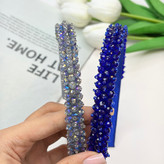 تل سر ساتن کریستال بافت رنگبندی تناژ آبی طوسی1cm