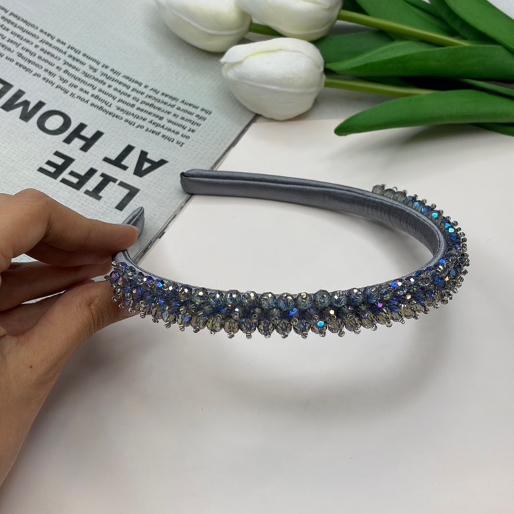 تل سر ساتن کریستال بافت رنگبندی تناژ آبی طوسی1cm
