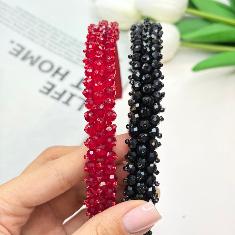 تل سر ساتن کریستال بافت رنگبندی قرمز مشکی1cm