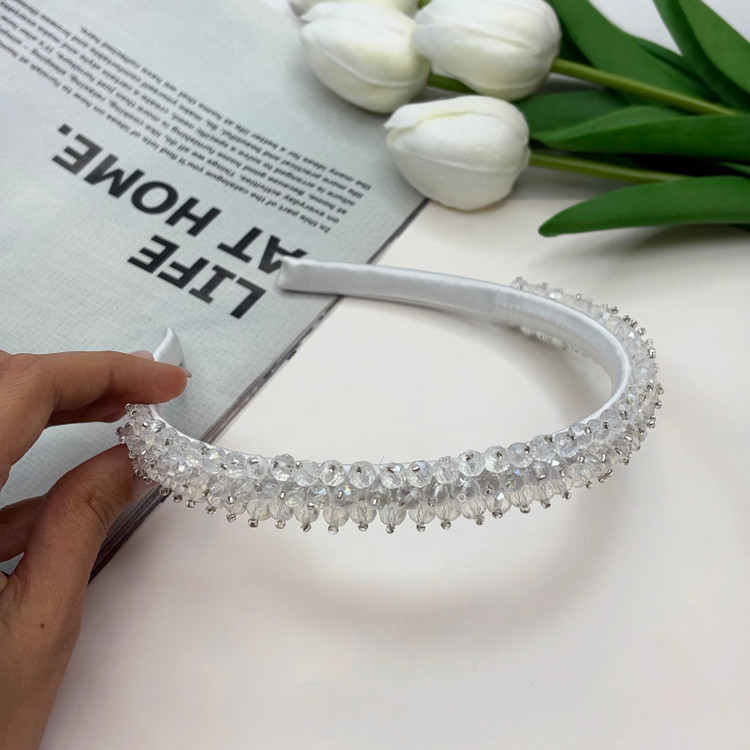 تل سر ساتن کریستال بافت رنگبندی سفید و نباتی 1cm