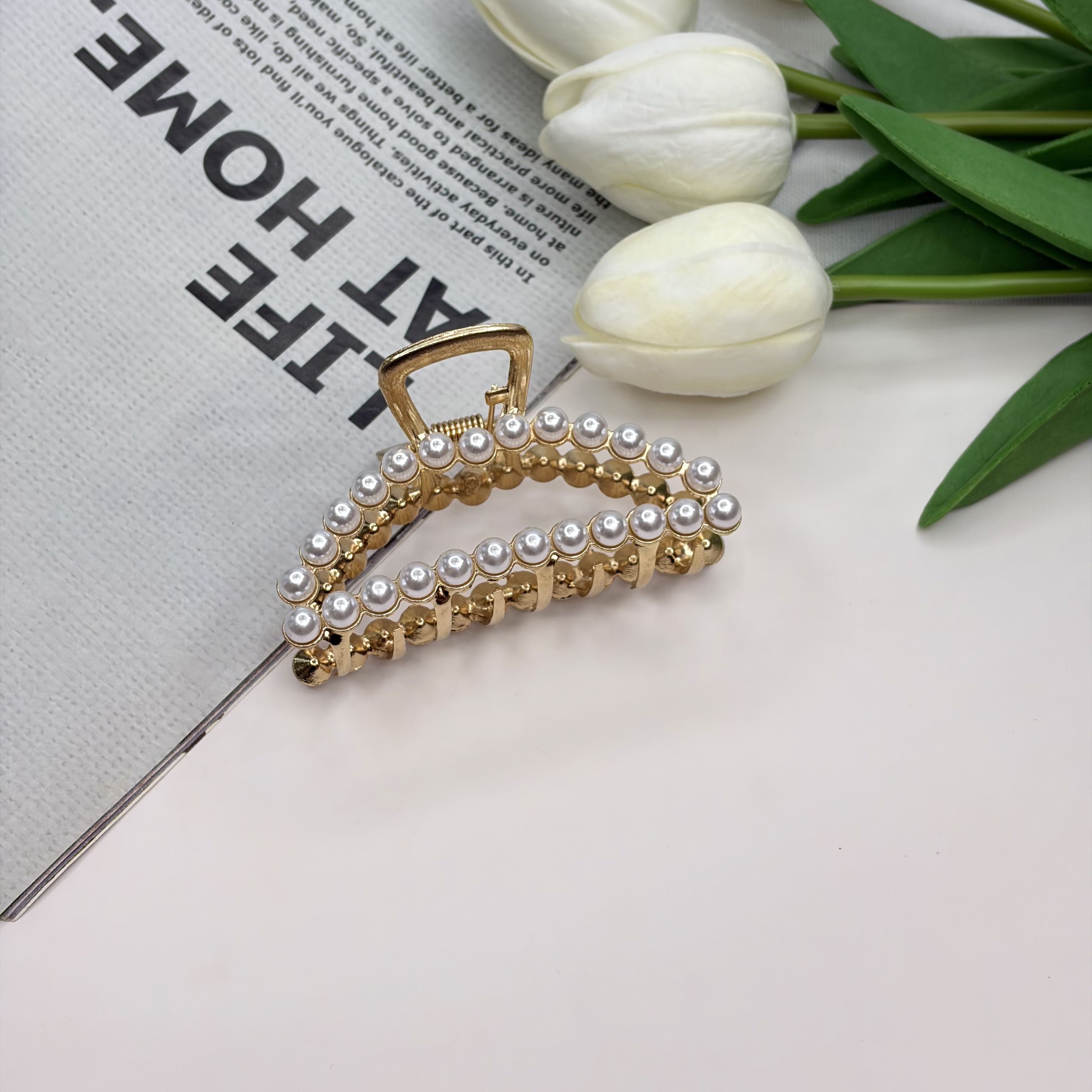 کلیپس فلزی نیم‌دایره فول مروارید7cm