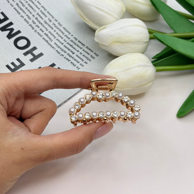 کلیپس فلزی نیم دایره فول نگین مروارید سایز کوچک4.5cm