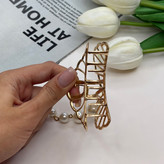 کلیپس فلزی آویزدار مروارید طرح کروسان رنگ براق7cm