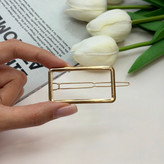 گیره مو طرح مستطیل فلزی طلایی براق سنجاق قفلی6cm