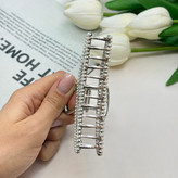 کلیپس فلزی نیم دایره فول نگین و مروارید رنگ نقره ای سایز9.5CM