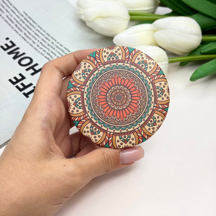 آینه جیبی دوطرفه طرح ماندلا دایره نیمهمات7cm