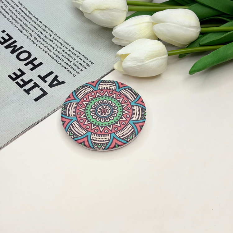 آینه جیبی دوطرفه طرح ماندلا دایره نیمهمات7cm