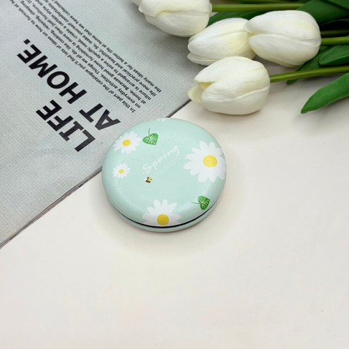 آینه جیبی دوطرفه طرح گل بابونه چرم دایره ای6cm