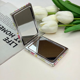 آینه جیبی دوطرفه طرح پترن گلدار مستطیل چرم8.5cm در 6cm