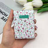آینه جیبی دوطرفه طرح گلدار ریز چرمی مستطیل8.5cm در 6cm