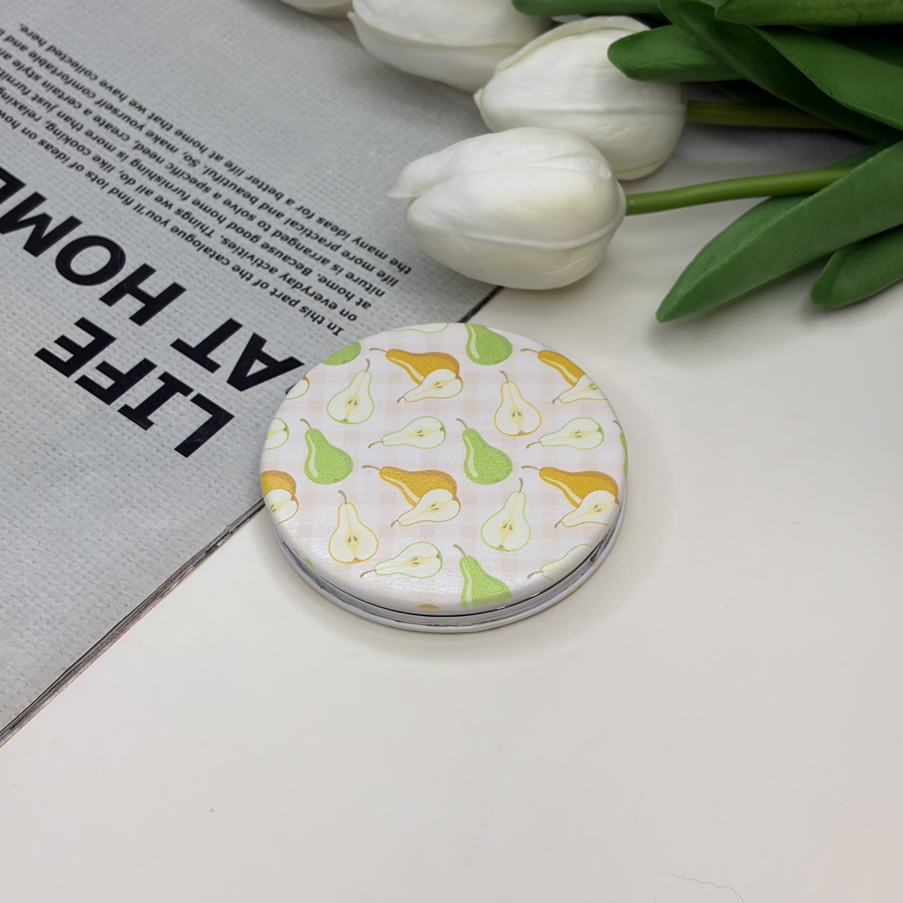 آینه جیبی دوطرفه طرح گلابی دایره ای7cm