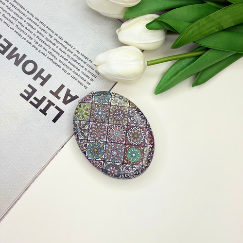 آینه جیبی دوطرفه طرح کاشی بیضی 9cm در 6cm