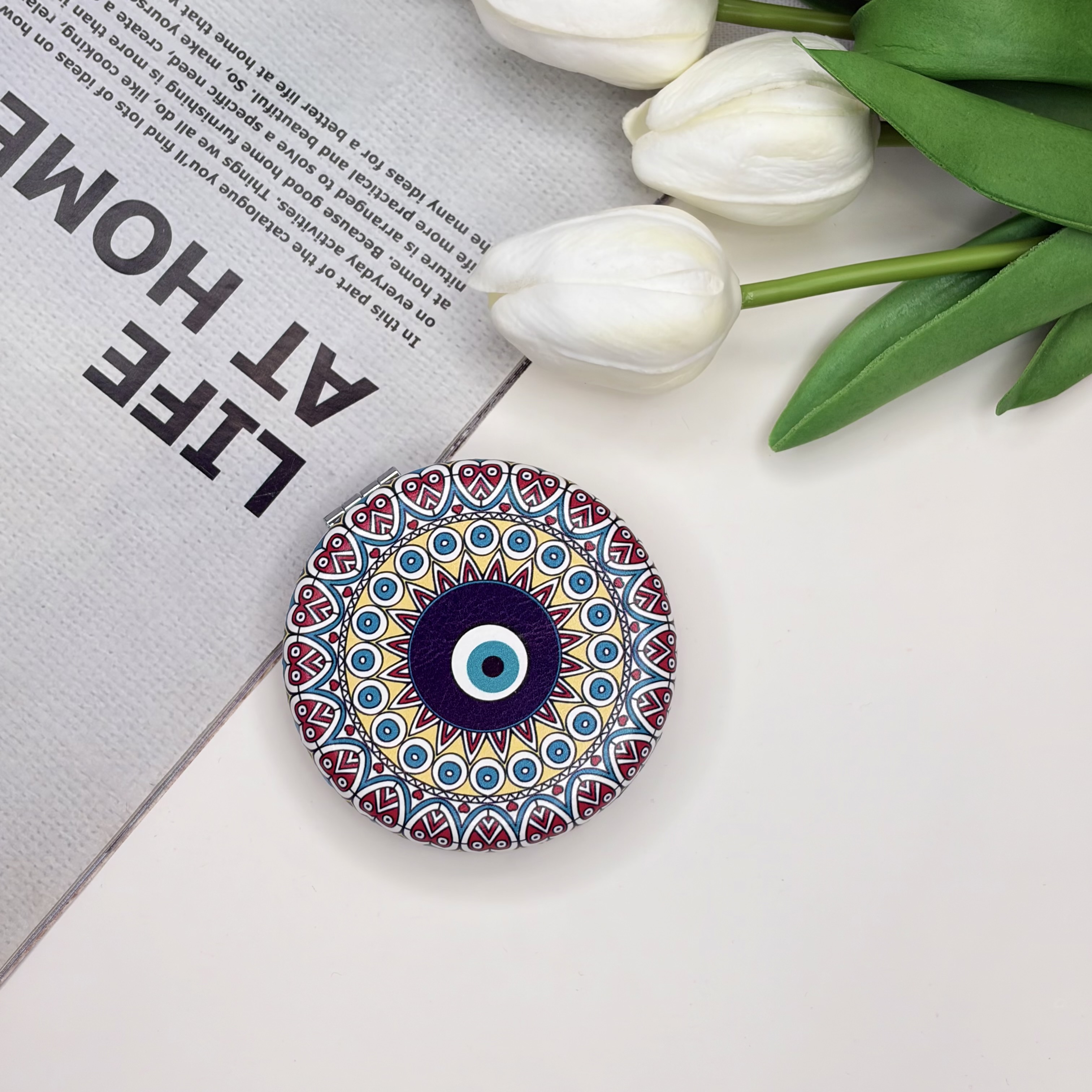 آینه جیبی دوطرفه طرح چشم زخم دایره ای 7cm