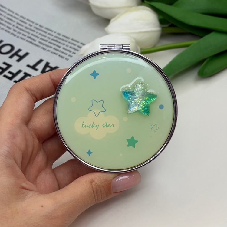 آینه جیبی دوطرفه طرح ستاره برجسته lovely stars دایره ای 7cm