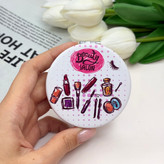آینه جیبی دوطرفه طرح لوازم آرایشی beauty salon دایره ای 8.5cm در 6cm