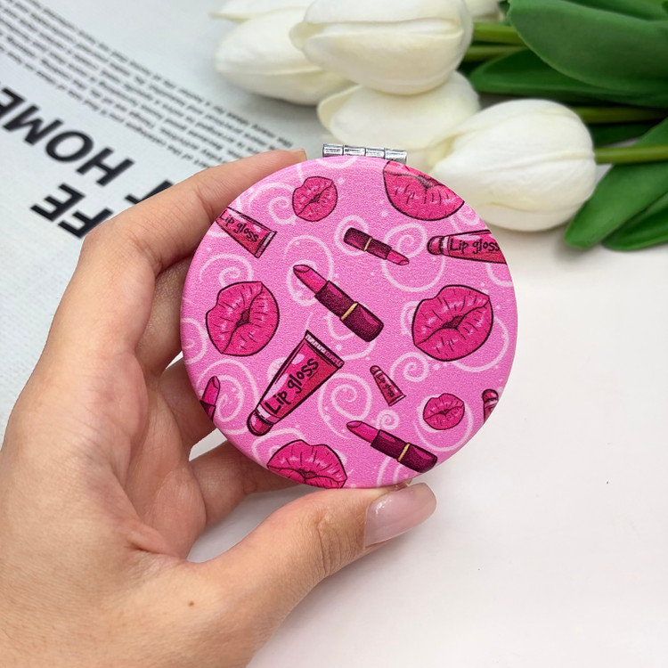 آینه جیبی دوطرفه طرح لوازم آرایشی beauty salon دایره ای 8.5cm در 6cm
