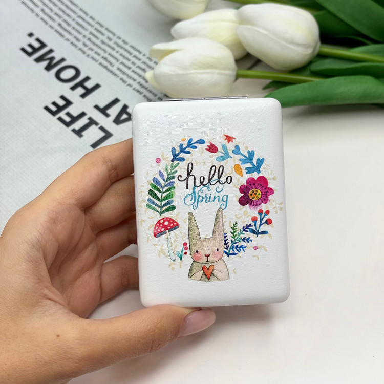 آینه جیبی دوطرفه مستطیلی طرح خرگوش چرم 8.5cm در 6cm