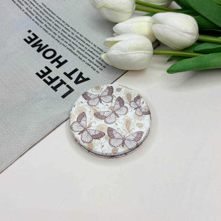 آینه جیبی دوطرفه طرح پروانه دایره ای چرم 7cm