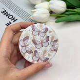 آینه جیبی دوطرفه طرح پروانه دایره ای چرم 7cm
