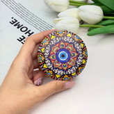 آینه جیبی دوطرفه طرح چشم زخم نگین دار دایره ای چرم 7cm