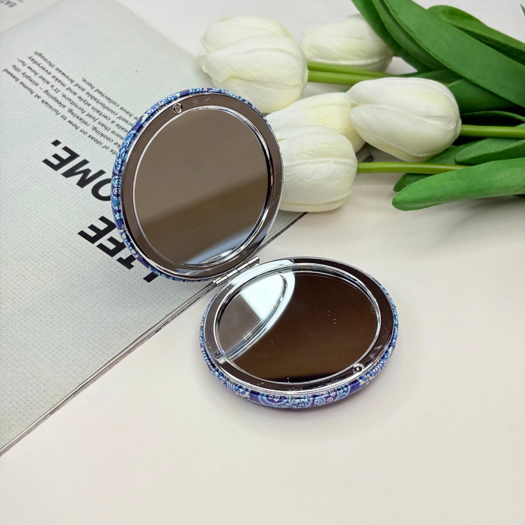 آینه جیبی دوطرفه طرح چشم زخم نگین دار دایره ای چرم 7cm